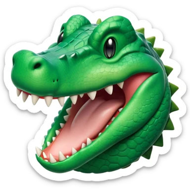 Cinematic Cute Yawning Crocodile Portrait Emoji, Head tilted slightly with a dramatic, wide-open yawn, showcasing a soft, textured emerald-green hide with slightly drooping jaws and half-closed eyes in drowsy contentment, Simplified yet irresistibly adorable features, highly detailed, glowing with a soft, cozy glow, high shine, relaxed yet expressive, stylized with a touch of reptilian whimsy, bright and endearing, soft glowing outline, capturing the essence of a sleepy yet affectionate crocodile, so drowsy it feels like it could stretch out of the screen and curl up for a nap! sticker