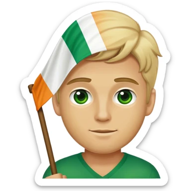 Blonde guy holding an Irish flag  sticker