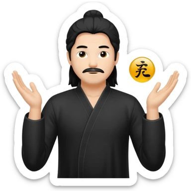 homme au cheveux long qui pratique le qi gong, en habits noirs ou blancs, en position de pratique sticker