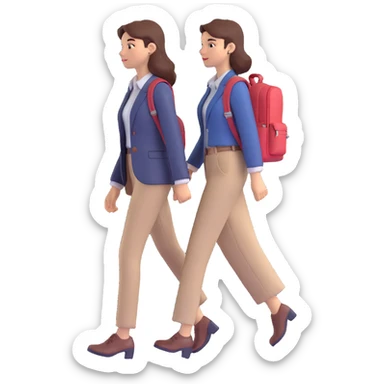 a woman walking with a backpack, business casual attire, purposeful walk, modern look sticker