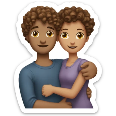 A couple the girl with curly brown hair and boy brown hair hugging sticker