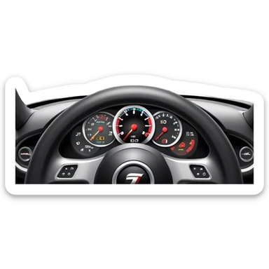 An icon showing a racing game interface, inspired by Grand Turismo. The design features a garage with a selection of high-performance cars, along with race track visuals in the background. Speedometer, lap timer, and other HUD elements add to the excitement. Transparent background sticker