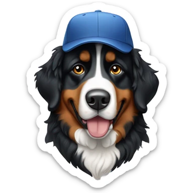 Bernese mountain dog wearing ballcap sticker