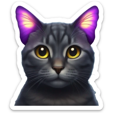 Dark iridescent butterfly glowing on top of cats head  sticker