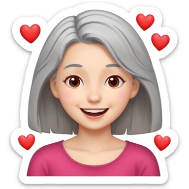 Gray shoulder length hair girl with hearts for eyes laughing  sticker