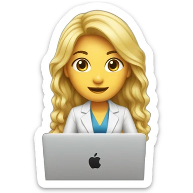 blonde asian female software engineer with Macbook on the table sticker