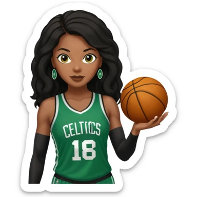 45 year old black women with long brown and black hair dressed in sexy 
celtics jersey costume outfit  sticker
