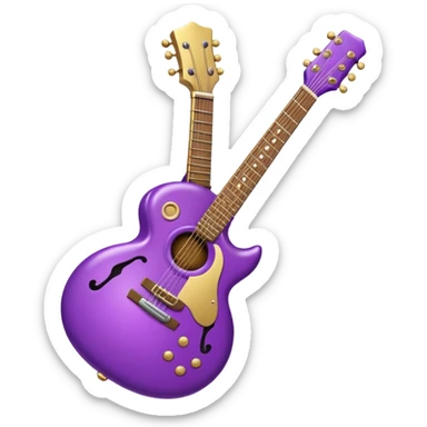 a purple Christmas ornament with a guitar sticker
