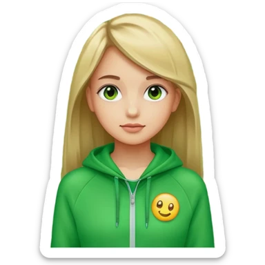 ​"A mosaic portrait of a girl in a green tracksuit, made of tiny emojis, digital art style, pixelated emoji textures, vibrant colors, creative composition." sticker