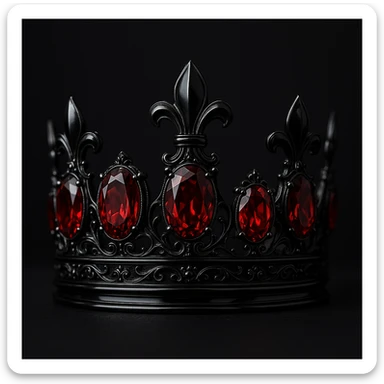 a sleek black crown with large red gemstones, luxurious style sticker