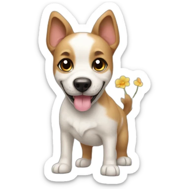 Dog with a flower tail sticker