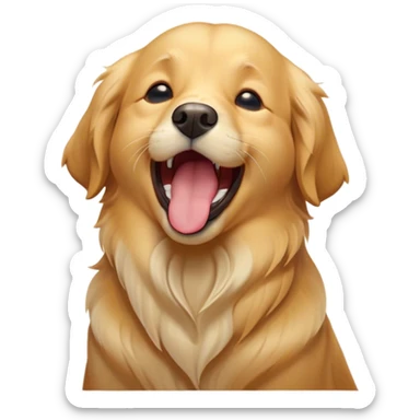Cinematic Cute Yawning Golden Retriever Portrait Emoji, Head tilted slightly with a dramatic, wide-open yawn, revealing a silky golden coat with a subtle shimmer, floppy ears slightly drooping, round brown eyes barely open in drowsy contentment, Simplified yet irresistibly adorable features, highly detailed, glowing with a soft, cozy glow, high shine, relaxed yet expressive, stylized with a touch of whimsy, bright and endearing, soft glowing outline, capturing the essence of a sleepy yet affectionate companion, so drowsy it feels like it could stretch out of the screen and curl up for a nap! sticker
