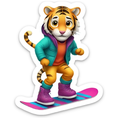 Tiger snowboarding  sticker