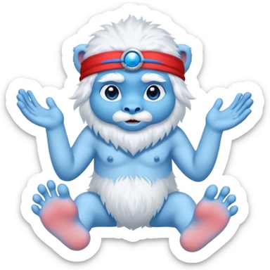 un yeti blanc avec des main et pied bleu et son nez bleu aussi , il a aussi els yeux bleux , et porte un bandeau rouge  sticker