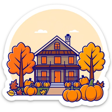 autumn fall scene with leaves, pumpkins, and cozy vibes sticker