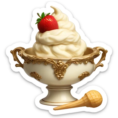 vintage ivory rococo bowl with ice cream sticker