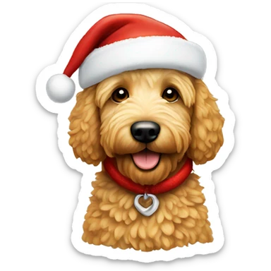 Mini Golden doodle with a Santa hat sticker