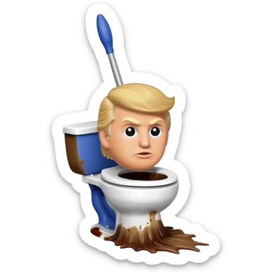 a donald trump shaped toilet brush with shit stains sticker