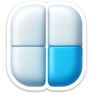 A capsule-shaped pill divided into two halves: one half is blue, and the other half is white. sticker