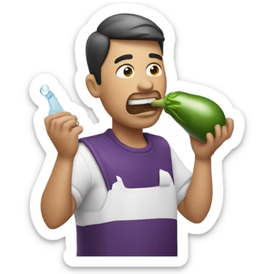 Man eating eggplant with water squirting out of it sticker