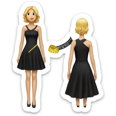 a black dress with a measuring tape wrapped around it sticker
