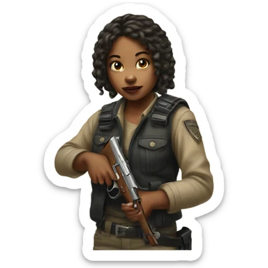 realistic portrait of girl with pistol sticker