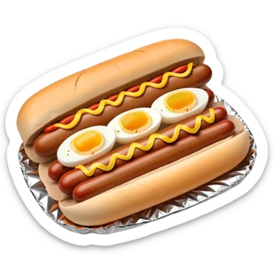 steamed ground pork with raisins, sliced boiled egg, and hotdog wrapped in foil sticker