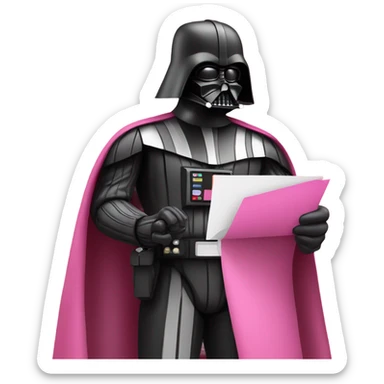 darth vader in pink suit holding email envelope with one hand  sticker
