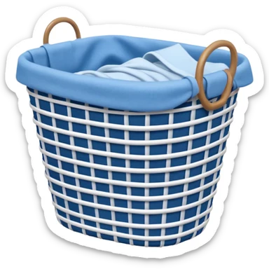 white LAUNDRY BASKET WITH FOLDED blue CLOTHES sticker