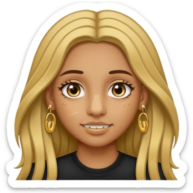 Girl with olive skin, long brown hair with blonde highlights, gold nose piercings on both sides, and braces  sticker