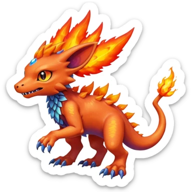  colorful iridescent magmatic Fakémon-Digimon-Trico-Vernid-creature (full body) sticker