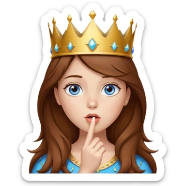 a girl with brown hair, blue eyes and freckles, who wears a crown and is blowing a kiss sticker