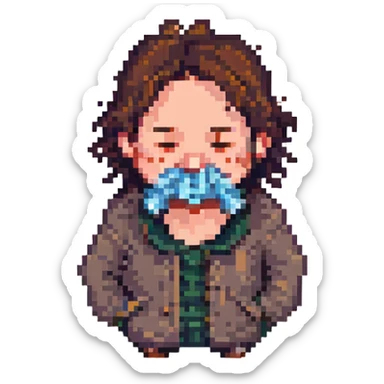 a man with a runny nose, pixel art style sticker