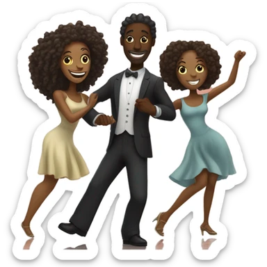 black couple dancing kompa, women with curly hair and dress, man with dreads in suit sticker