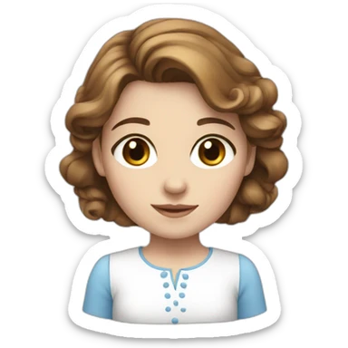 Girl with brown hair blue eyes in white dress sticker