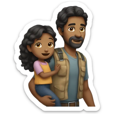 tall geologist man carrying his wavy black haired toddler daughter sticker