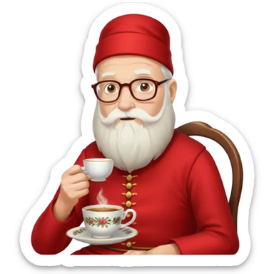 Bearded elderly with teacups long beard read dress sticker