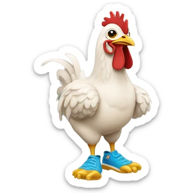 Chicken wearing a coconut bra and crocs sticker