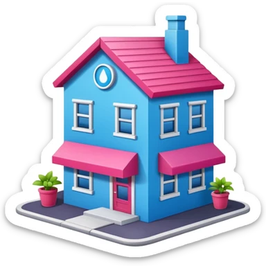 The building houses the Ozon order pickup point in its signature blue (digital blue) and raspberry colors. sticker