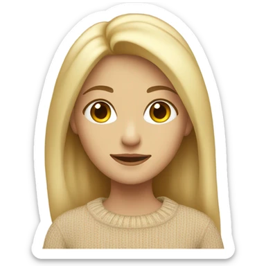 A blonde girl with a side parting and long hair in a beige sweater  sticker