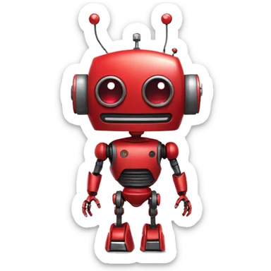 robot, red, 2 eyes, red antenna in the head from the right ear, one hand, small, simple sticker
