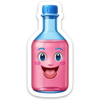 Smiling bottle of oil pink with silly face tongue out blue top sticker