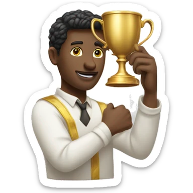 Man rising a golden cup in his hands sticker