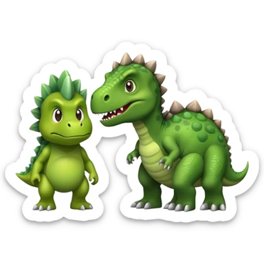 Dinosaur emoji standing next to troll emoji sticker