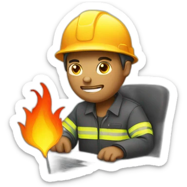 man working on laptop, fire in the background sticker