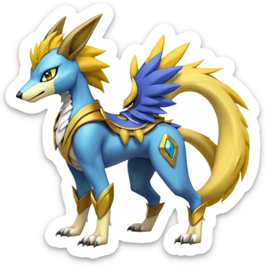 Colorful Meloetta-Manectric-Raikou-Wargreymon-Sergal-Pokémon-Digimon-Fakémon-fusion-hybrid-creature sticker