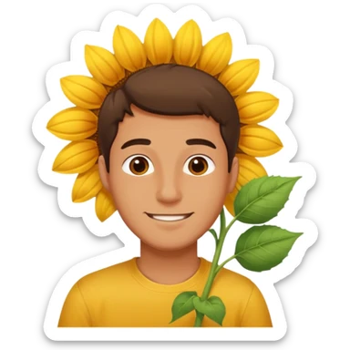 Man smelling sunflower with gentle smile sticker