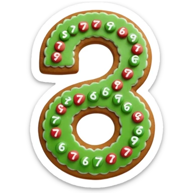 3D emoji of numbers "67" made of gingerbread cookie. Decorated with detailed white sugar icing patterns, tiny red and green candy sprinkles. Warm and cozy aesthetic, soft shadows, 3D clay style, high quality, isolated on a white background. sticker