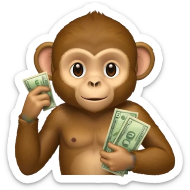 monkey holding money on sholdure sticker