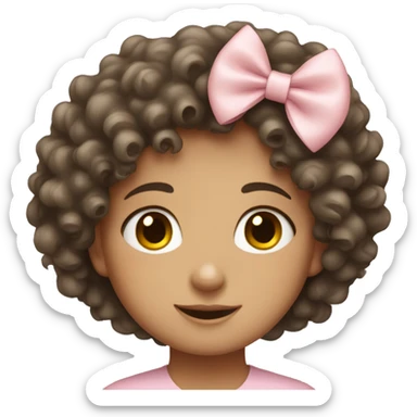 a curly haired girl with a light pink bow sticker
